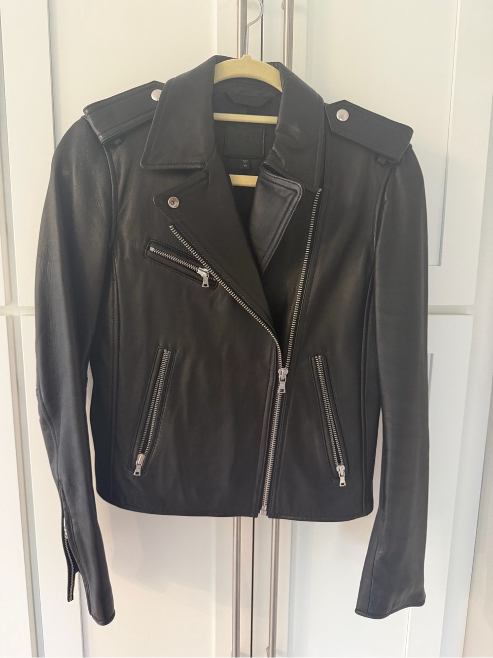 GAP Genuine Black Leather Asymmetric Moto Jacket